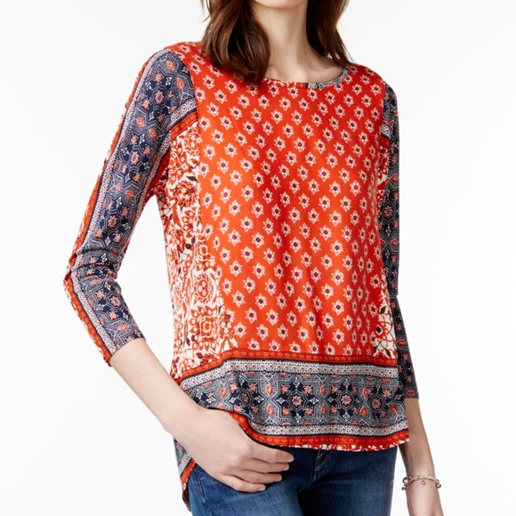 Lucky Brand Tops - Lucky Brand Border Print Top S Red